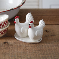 Hen And Rooster Salt & Pepper Shakers With Egg Plate