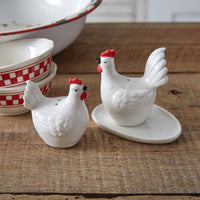 Hen And Rooster Salt & Pepper Shakers With Egg Plate