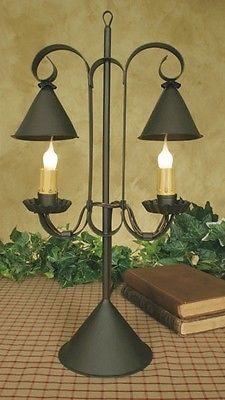 Double Lamp With Hanging Shades - Rustic Brown - Coffin's Mercantile, LLC